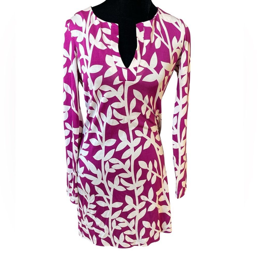 Diane von Furstenberg Fuchsia Floral Mini Dress Size 2 Silk Stretch Jersey